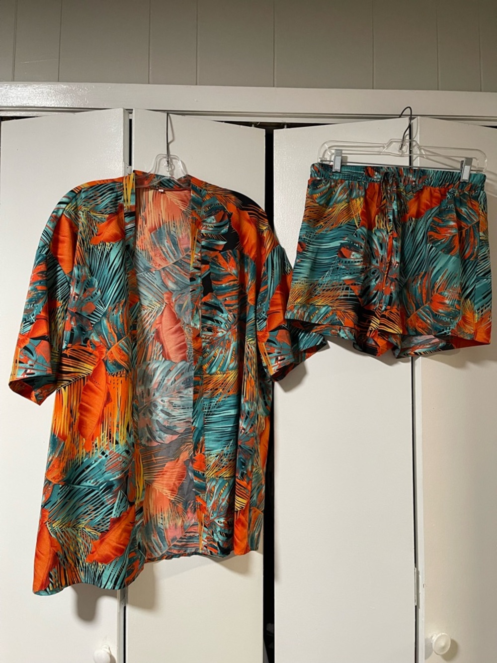 Tropical Print Short Set - Orange & Teal